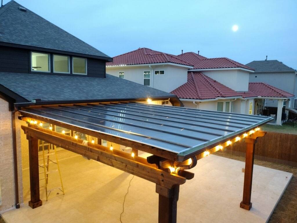 Newly constructed pergola with polycarbonate pergola cover in Houston, TX